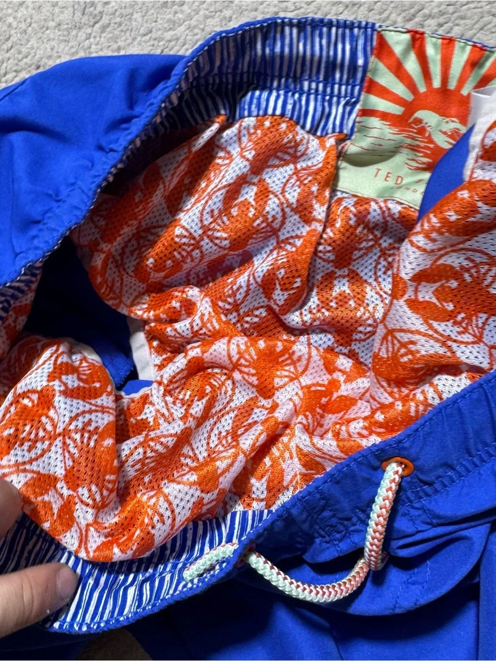 Ted Baker Swim Trunks Mens 6 (2XL) Blue Brief Lined Shorts Drawstring Meas 40x4